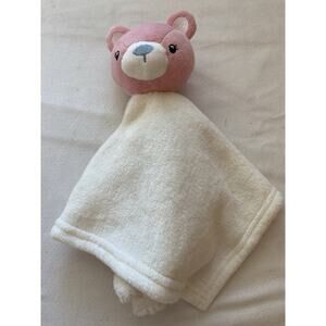 DTU Pink Bear White Lovey Plush Security Blanket Lovie Blankie Soft No Tag